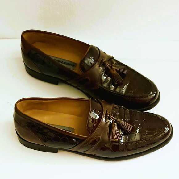Johnston & Murphy Brown Tassel Loafers 10 Men's Tassel Leather Alligator Print - Picture 1 of 7